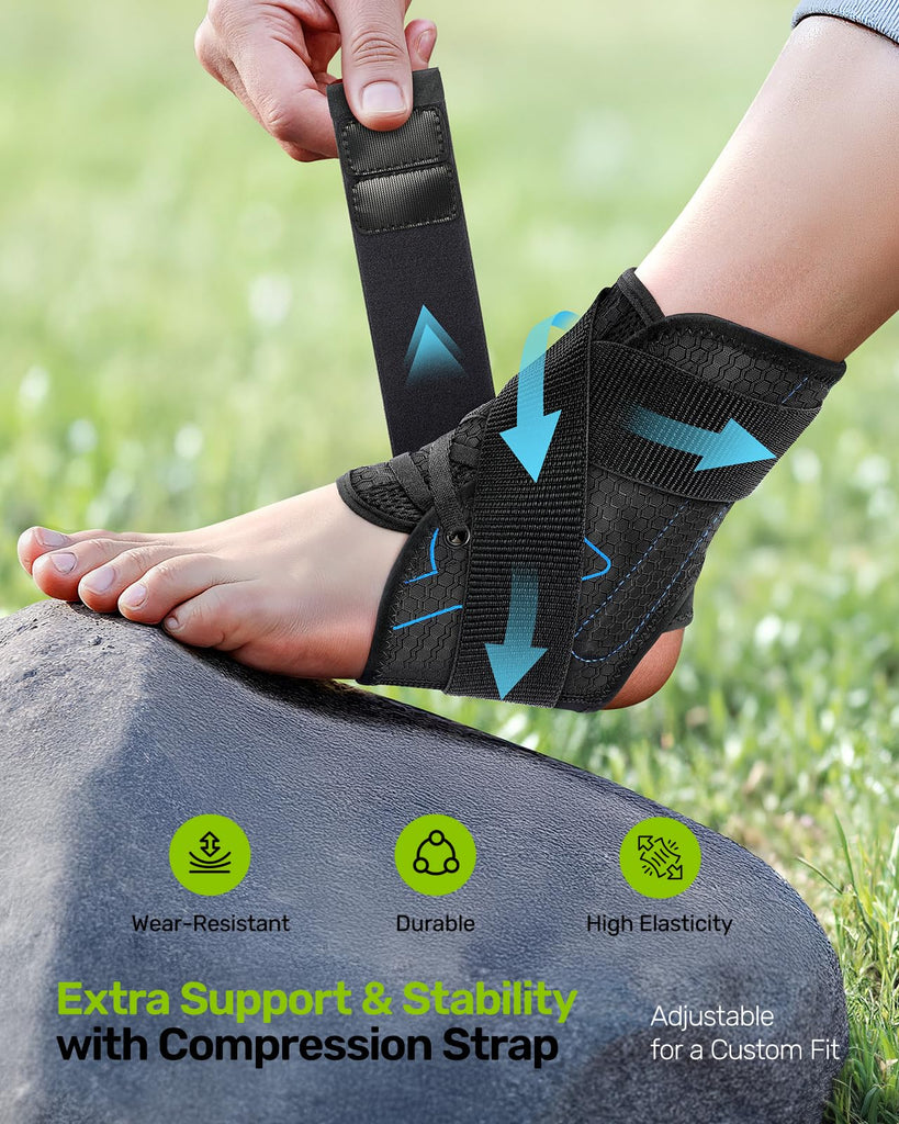 Bukihome Ankle Brace For Women & Men - Maximum Support For Sprained Ankle Injury Recovery With Detachable Aluminum Plate Elastic Adjustable Lace Up