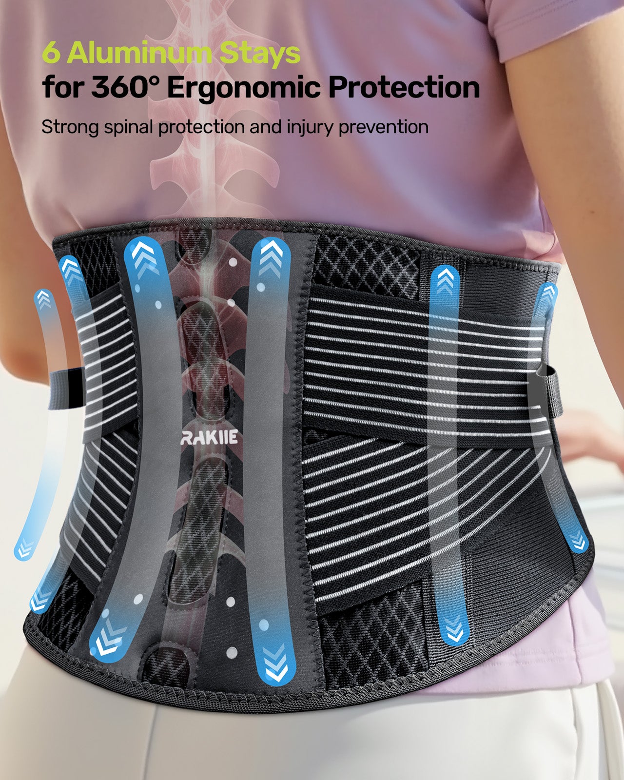 Slim Back Brace, 6X Metal Lower Back Support for Men Women, Lightweigh ...