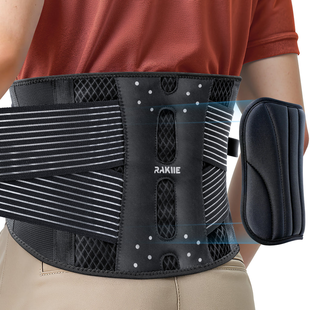 Slim Back Brace, 6X Metal Lower Back Support for Men Women, Lightweight Lumbar Support with 3D Pad, Breathable Support Belt for Herniated Disc, Sciatica Pain Relief